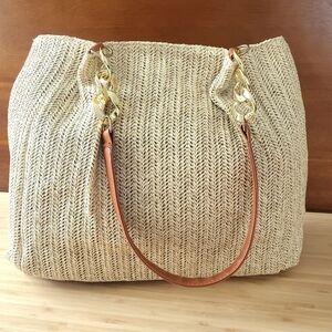 Woven "straw" tote/purse with gold chain accents